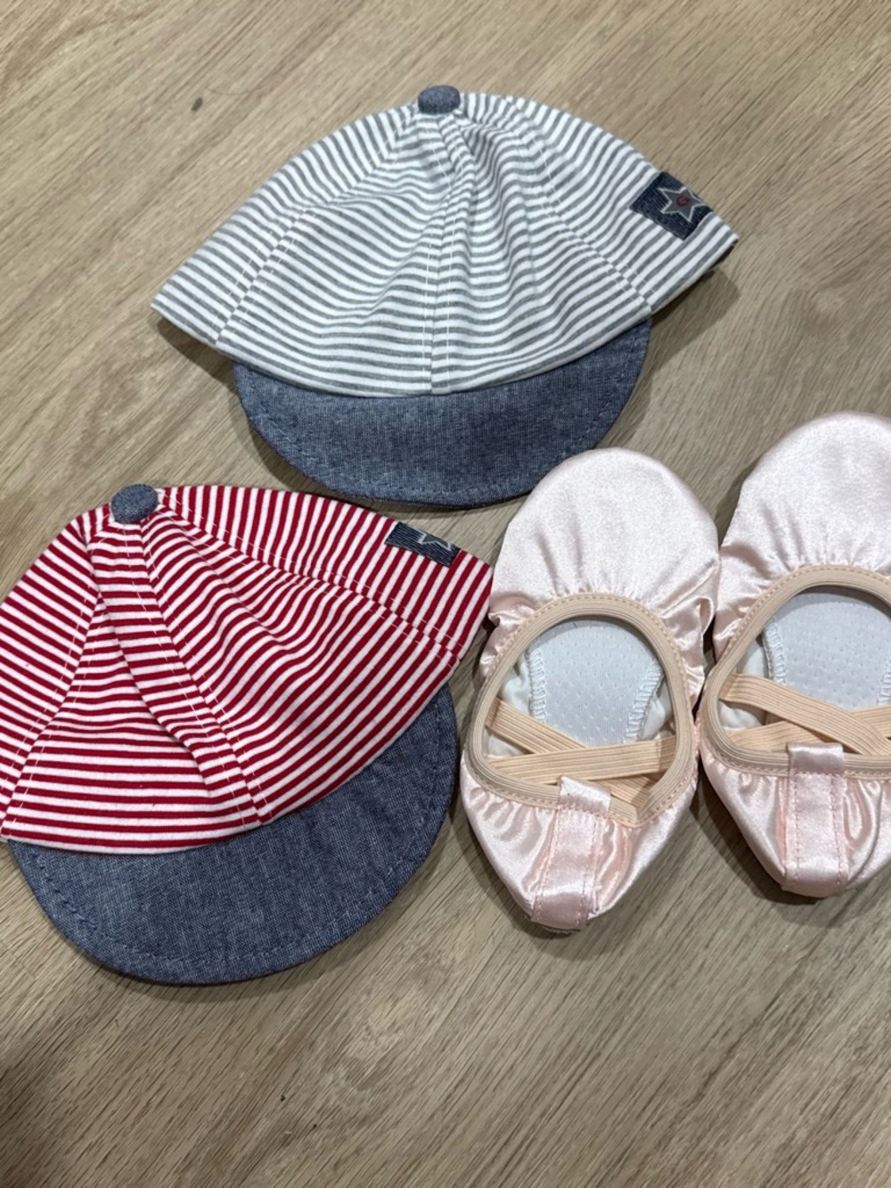 Striped Baby Caps and Pink Ballet Flats Set